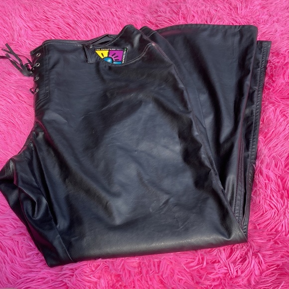 Vintage 90s No Boundaries faux leather lace fly jeans in deep black size 20W NWT - Picture 3 of 7